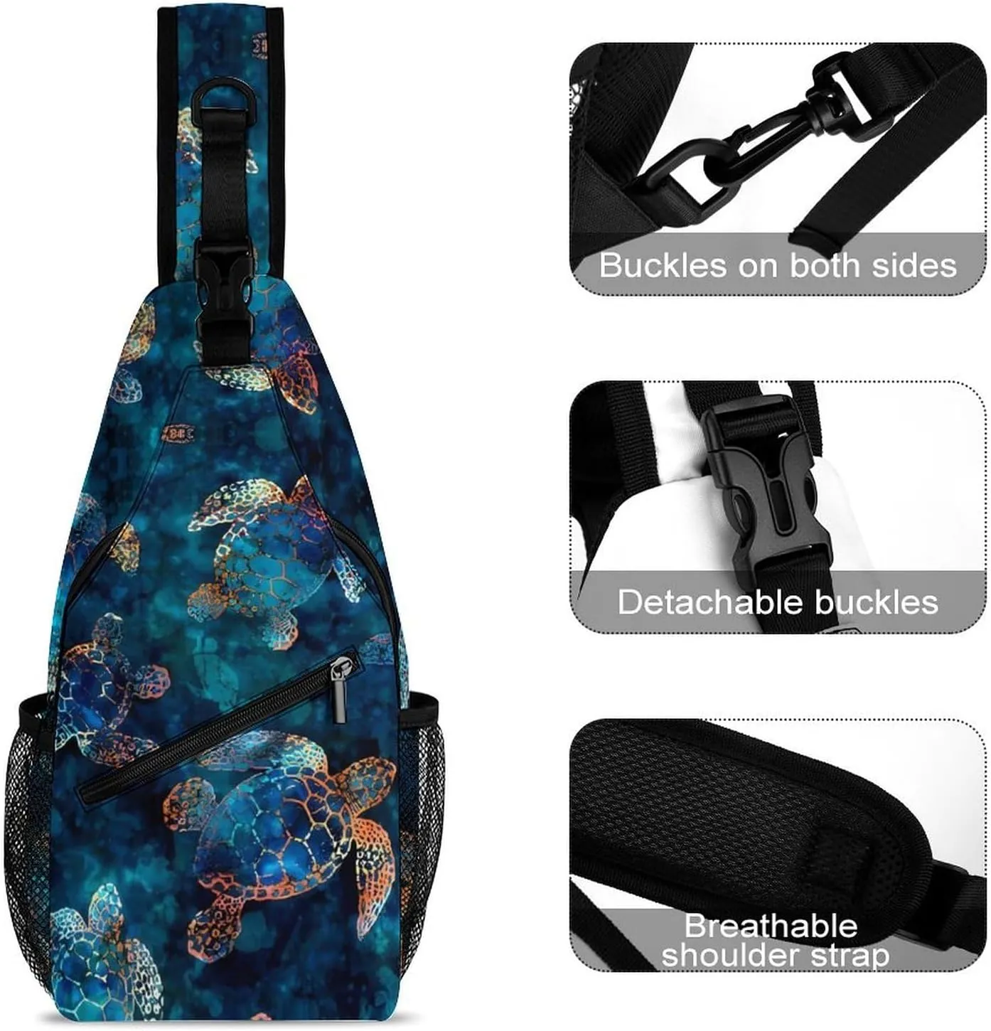 Sea Turtle Sling Backpack Man Womens Crossbody Backpack Chest Bag Cycling Daypack Travel Bag Small Cross Body Bags Sports Backpacks
