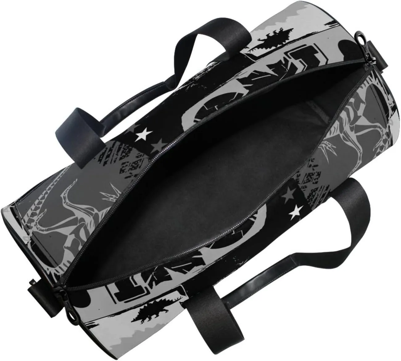 Seamless Dinosaurs White Black Patchwork Portable Gym Bag, Travel Bag, Luggage bag, Sports Bag, Toiletry Bag with Handles, Detachable Shoulder Strap 17.6 x 9 x 9 inch