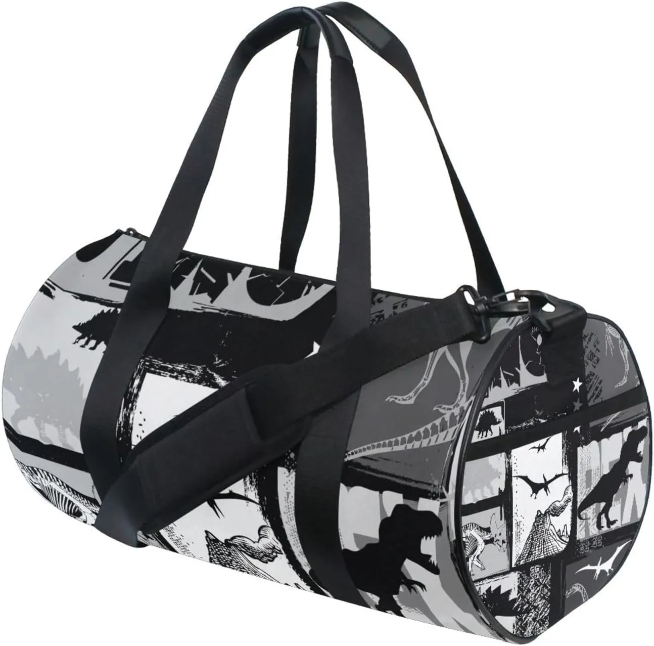 Seamless Dinosaurs White Black Patchwork Portable Gym Bag, Travel Bag, Luggage bag, Sports Bag, Toiletry Bag with Handles, Detachable Shoulder Strap 17.6 x 9 x 9 inch