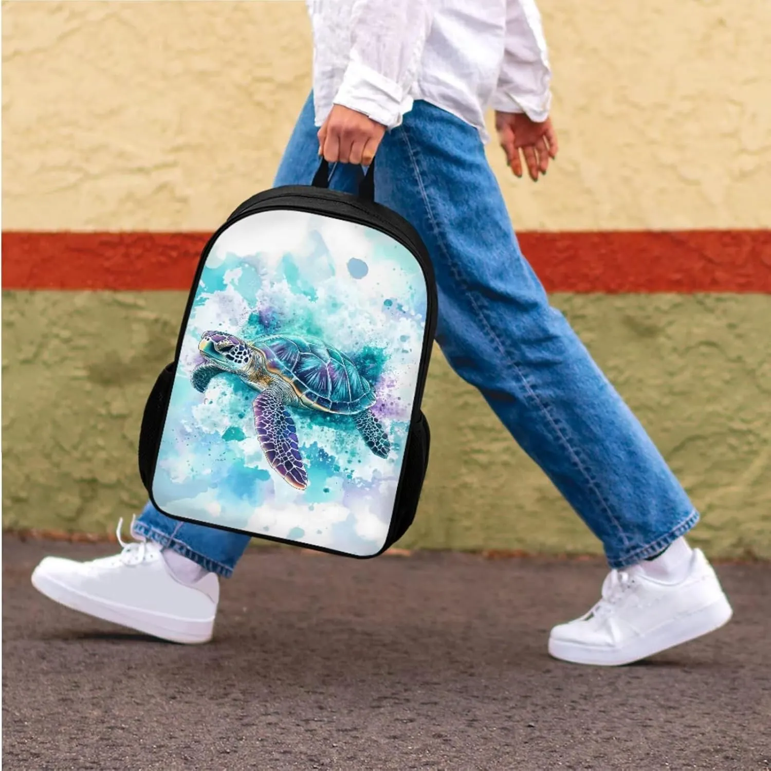 SEANATIVE Blue Turtle Kids 3 Pieces Backpack with Lunch Bag and Pencil Pencil Case,Shoulder Straps Schoolbag Zipper Around,Portable Schoolbag for Boys School Supplies
