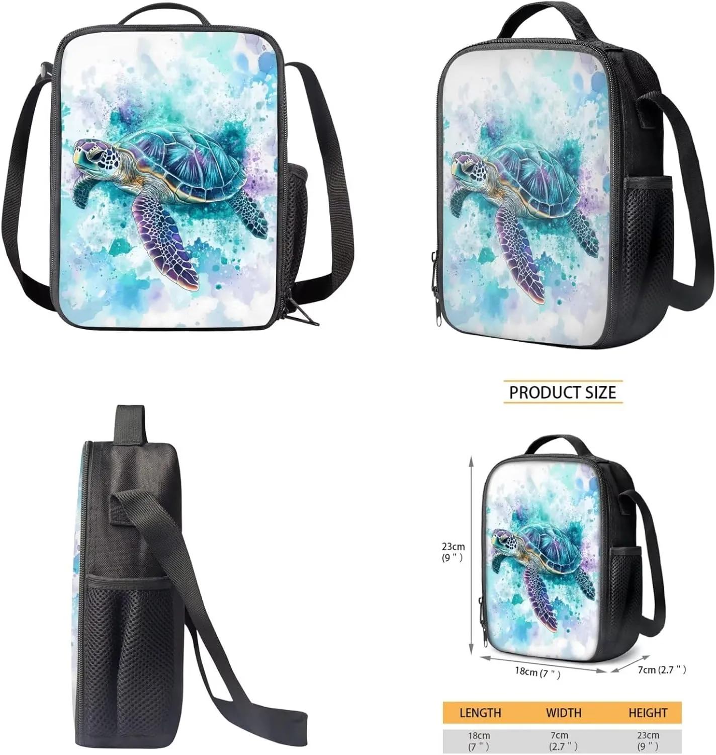 SEANATIVE Blue Turtle Kids 3 Pieces Backpack with Lunch Bag and Pencil Pencil Case,Shoulder Straps Schoolbag Zipper Around,Portable Schoolbag for Boys School Supplies