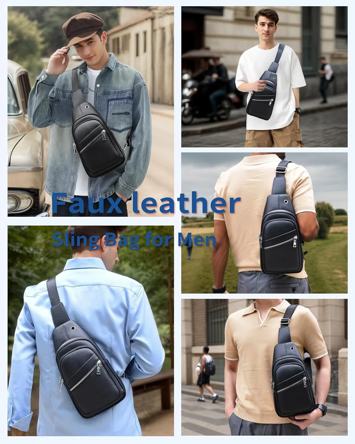 Seoky Rop Sling Backpack for Men Leather Chest Bag Crossbody Shoulder Bags for Cycling Travel