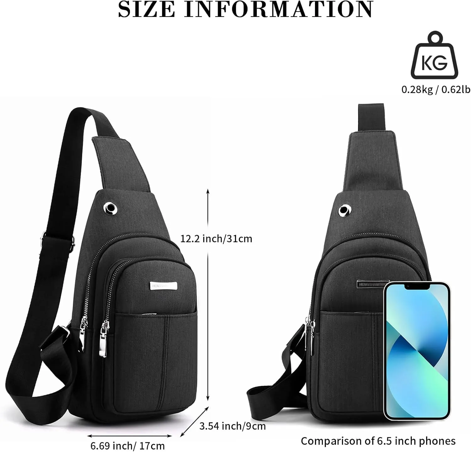 Seoky Rop Sling Bag for Men Women Crossbody Waterproof Travel Chest Bags Sling Backpack for Walking Hiking Black