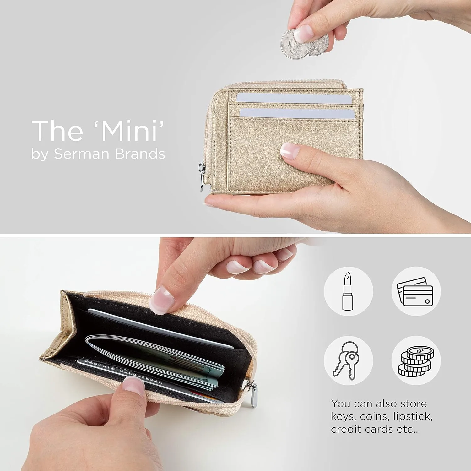 SERMAN BRANDS Wallet Women Zipper Rfid Blocking Small Compact Luxury Leather Pocket Wallet Ladies Mini Purse Credit Card Holder - Compact