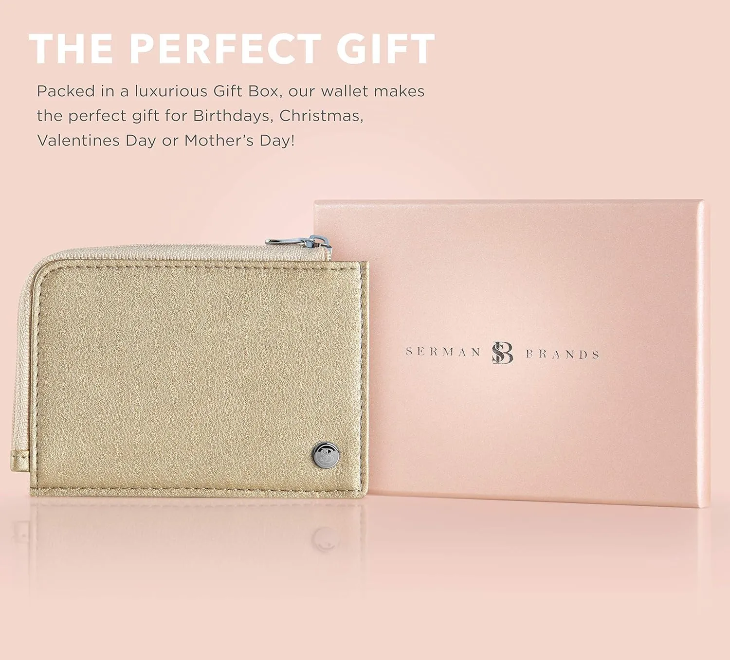 SERMAN BRANDS Wallet Women Zipper Rfid Blocking Small Compact Luxury Leather Pocket Wallet Ladies Mini Purse Credit Card Holder - Compact