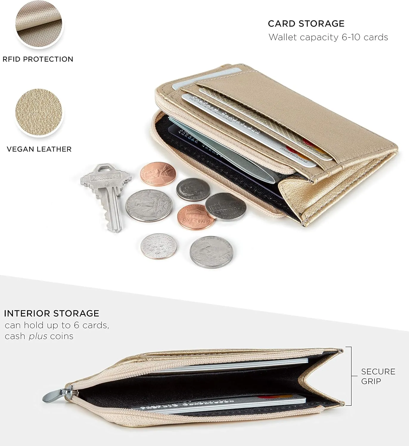 SERMAN BRANDS Wallet Women Zipper Rfid Blocking Small Compact Luxury Leather Pocket Wallet Ladies Mini Purse Credit Card Holder - Compact