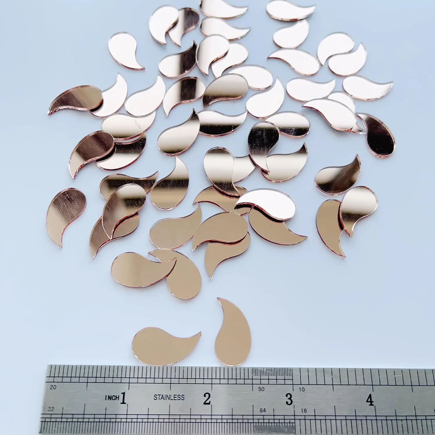 Set of 100 Mini Mango Shape Shisha Mirrors for Lippan Art, Crafts, Embroidery, Scrapbooking, and Home Decor (Rose Gold)