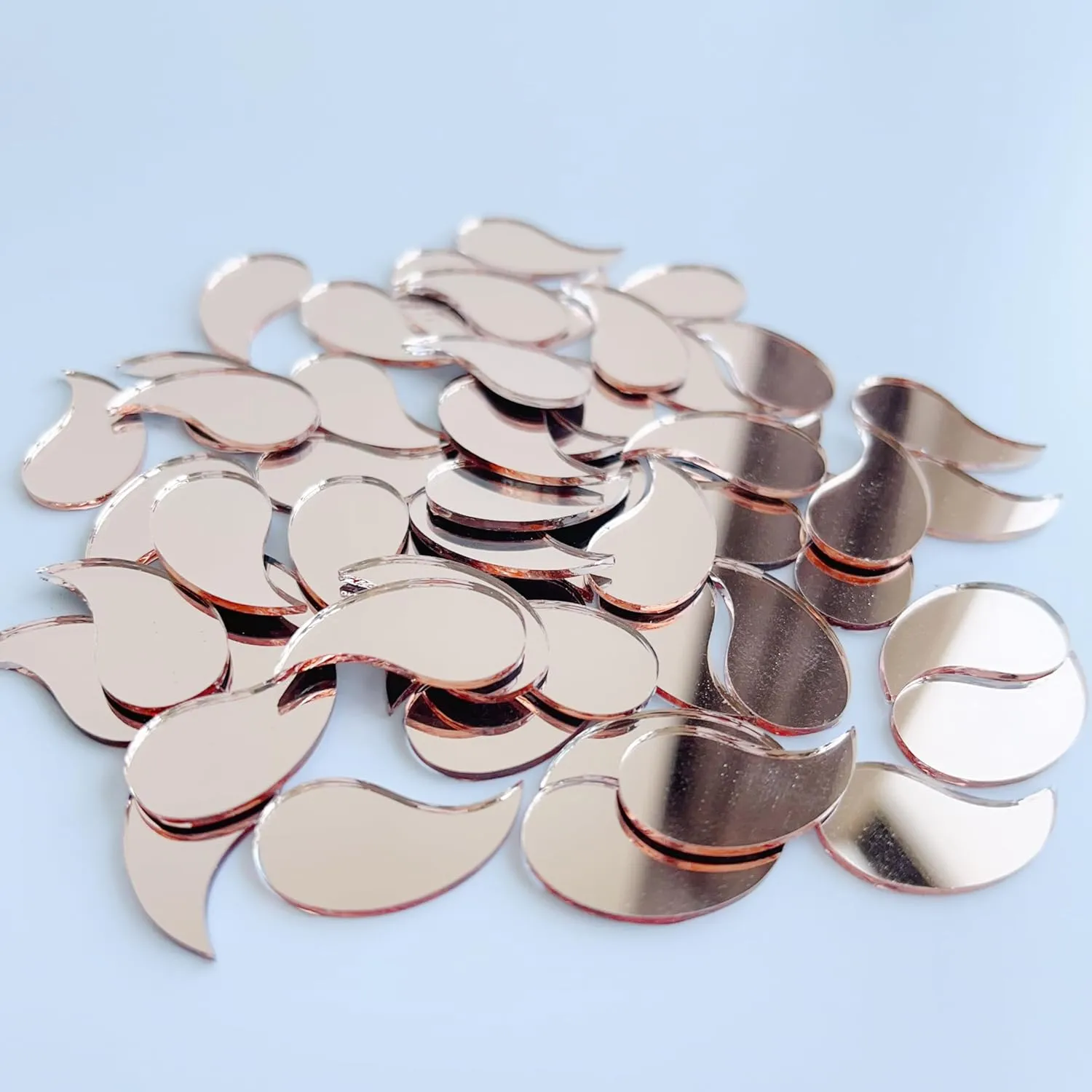 Set of 100 Mini Mango Shape Shisha Mirrors for Lippan Art, Crafts, Embroidery, Scrapbooking, and Home Decor (Rose Gold)