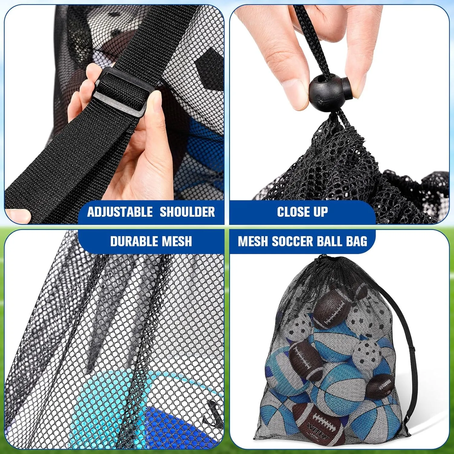 Shappy Extra Large Sports Ball Bag 30 x 40 Inches Mesh Soccer Basketball Bags Large Mesh Pouch with Adjustable Shoulder Strap for Football Volleyball Gym Sports Equipment