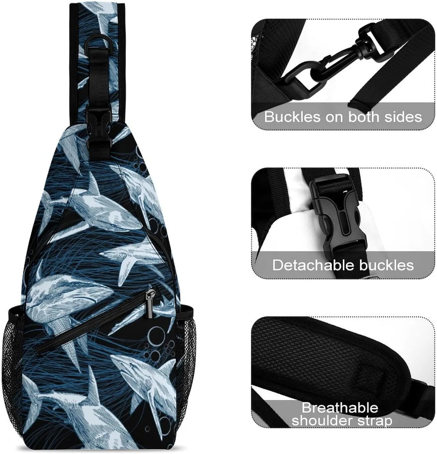 Sharks Sling Backpack Man Womans Crossbody Backpack Chest Bag Running Daypack Shoulder Bag Casual Daypacks Sports Backpacks