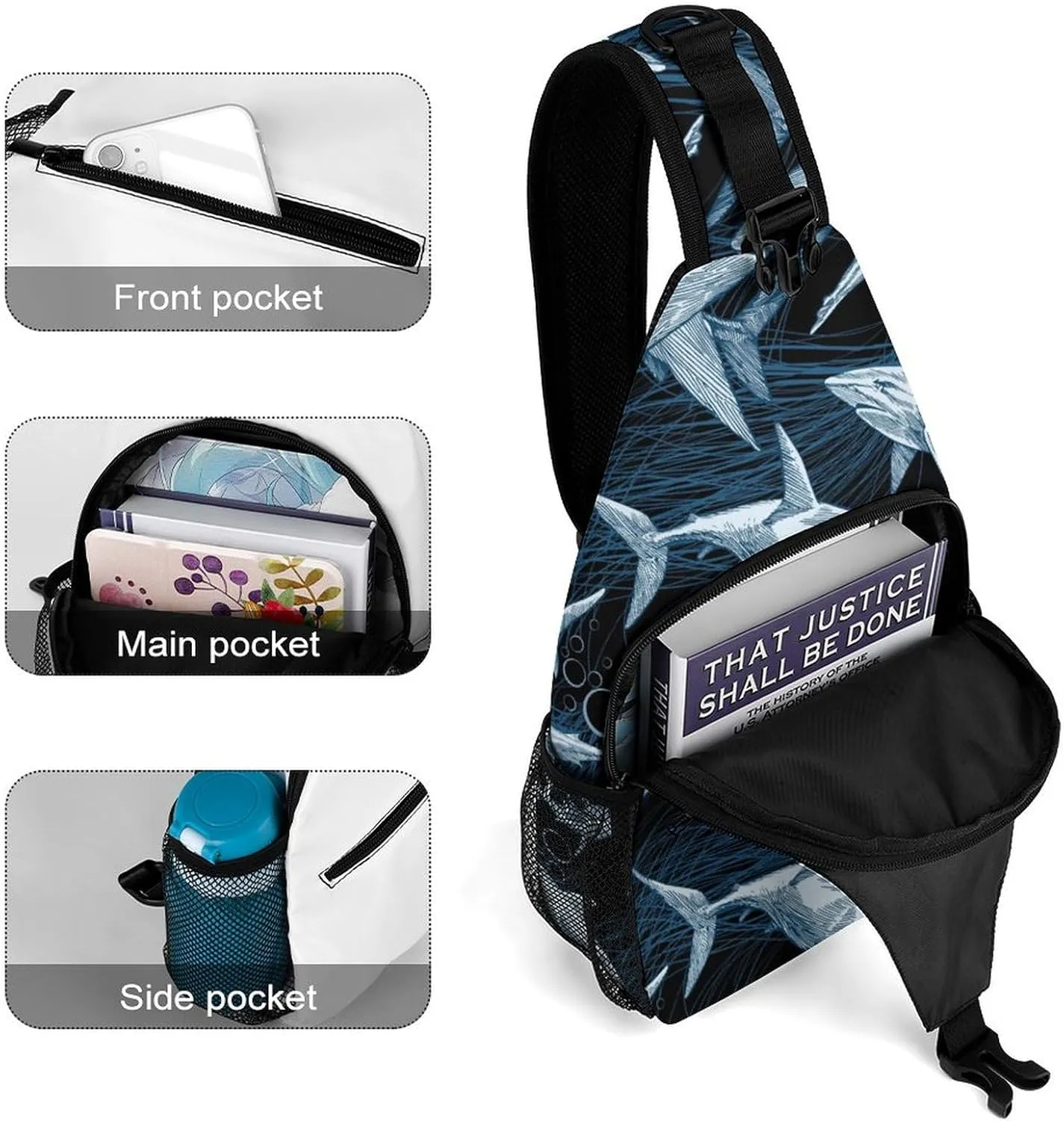 Sharks Sling Backpack Man Womans Crossbody Backpack Chest Bag Running Daypack Shoulder Bag Casual Daypacks Sports Backpacks