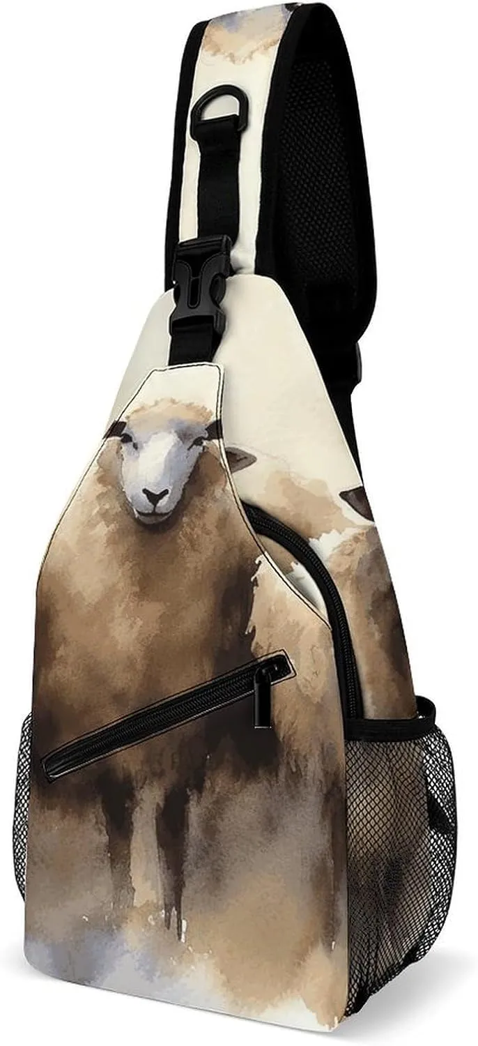 Sheeps Watercolor Crossbody Sling Bag for Women Men Sling Backpack Travel Chest Bag Pack Man Purse Shoulder Bags Daypack for Travel Hiking Cycling