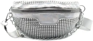 Shiny Rhinestones Crystal Waist Bag Fanny Pack for Women Girls Small Belt Bum Bag Crossbody Cell Phone Pouch for Party Beach Travel