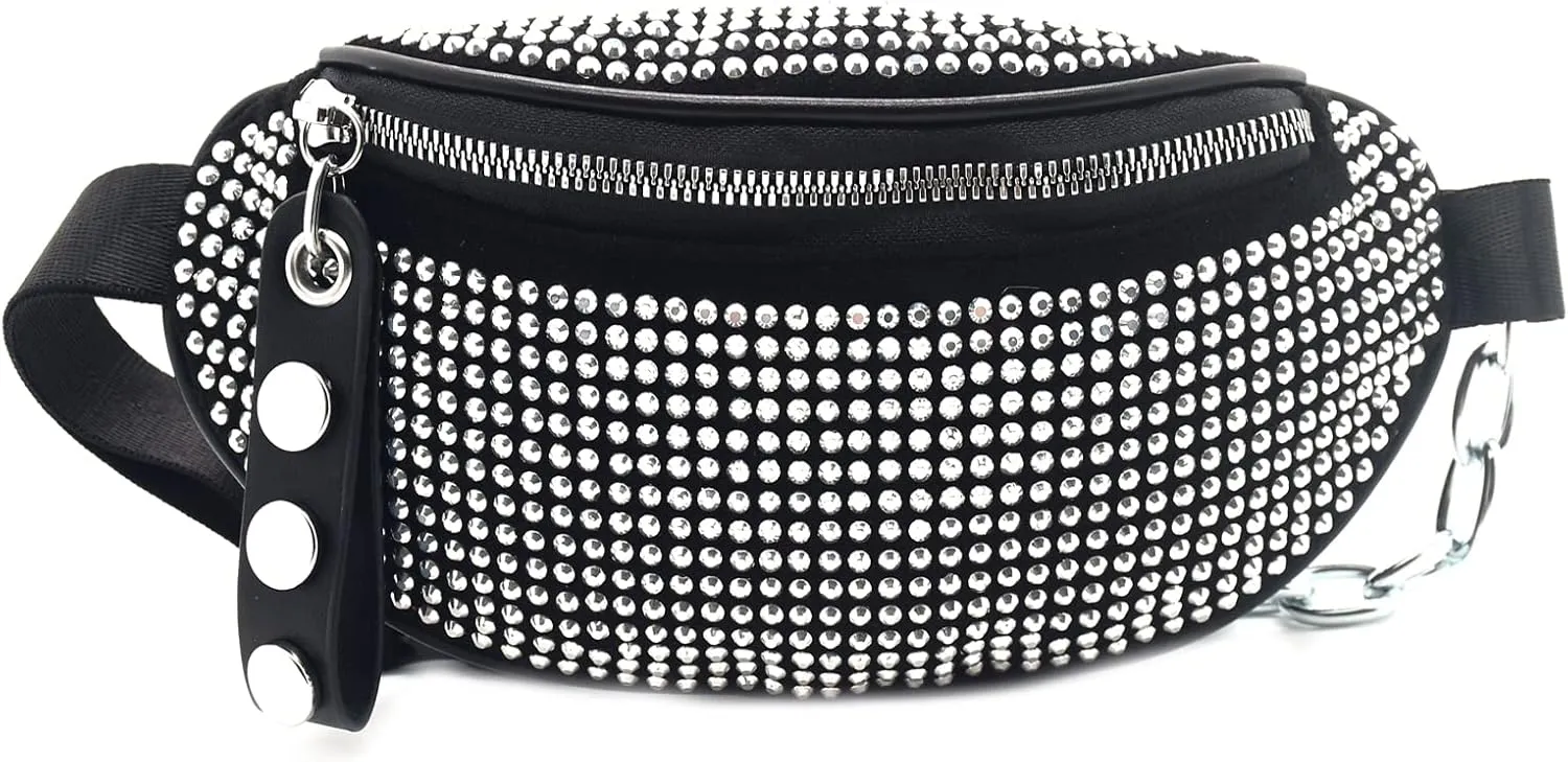 Shiny Rhinestones Crystal Waist Bag Fanny Pack for Women Girls Small Belt Bum Bag Crossbody Cell Phone Pouch for Party Beach Travel