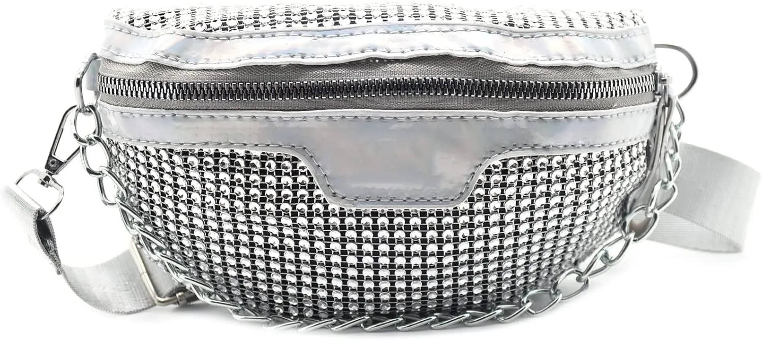 Shiny Rhinestones Crystal Waist Bag Fanny Pack for Women Girls Small Belt Bum Bag Crossbody Cell Phone Pouch for Party Beach Travel