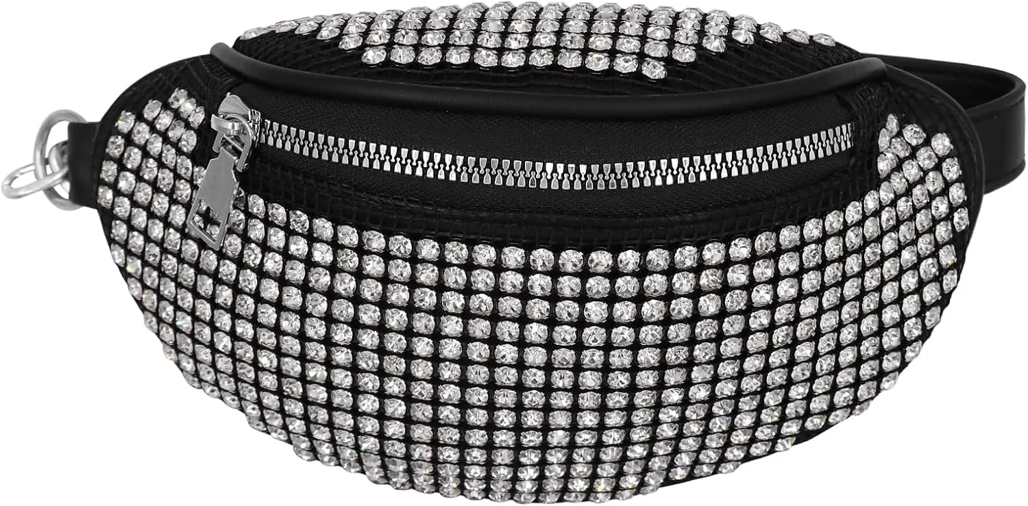 Shiny Rhinestones Waist Bag Fanny Pack for Women Girls Small Belt Bum Bag Crossbody Pouch for Party Travel,Black 3#