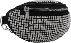 Shiny Rhinestones Waist Bag Fanny Pack for Women Girls Small Belt Bum Bag Crossbody Pouch for Party Travel,Black 3#