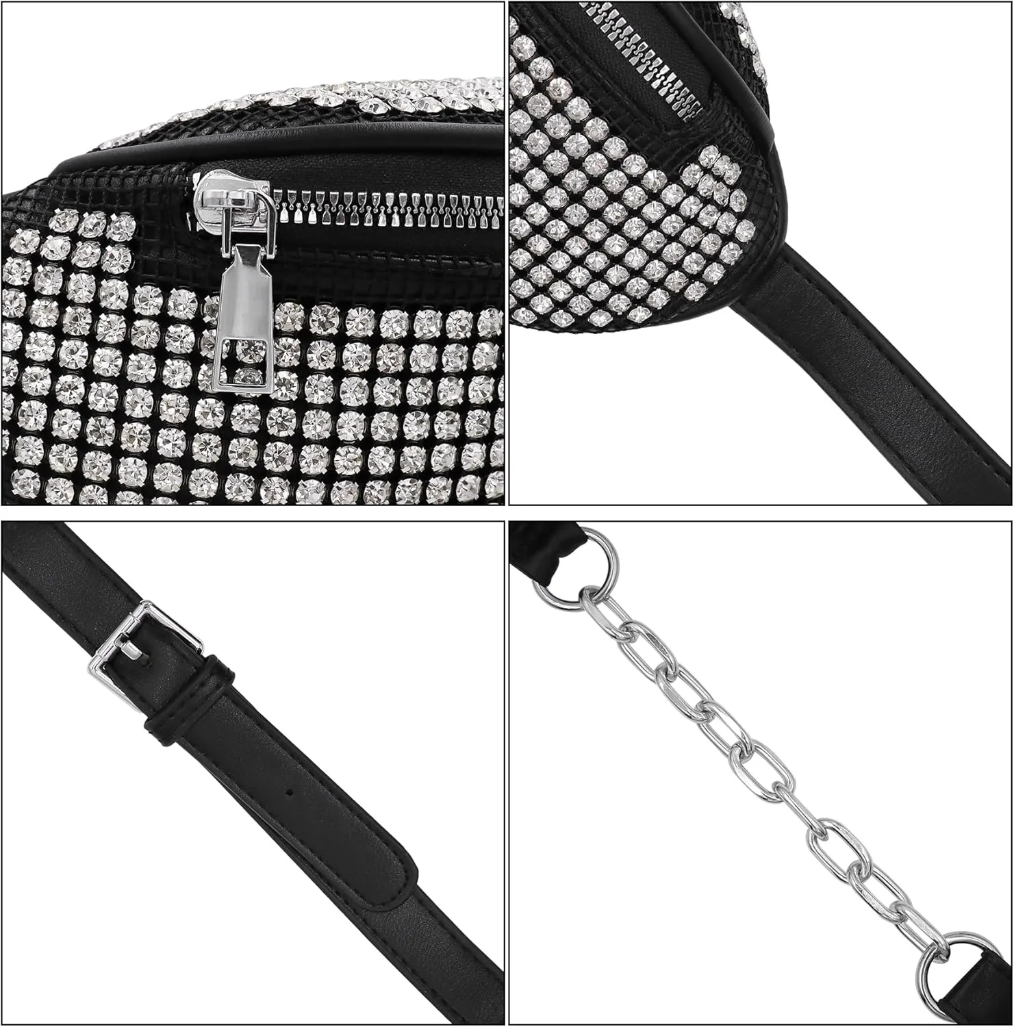 Shiny Rhinestones Waist Bag Fanny Pack for Women Girls Small Belt Bum Bag Crossbody Pouch for Party Travel,Black 3#