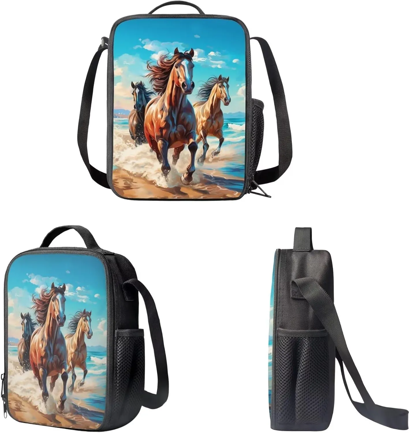 Showudesigns Horse Backpack for Teens Girls 11-14/10-12 Boys Backpacks for Elementary Middle School Bookbag School Bag Lunch Box Pencil Case Kids Bookbags 3Rd-6Th Grade Back To School Set 3 In 1
