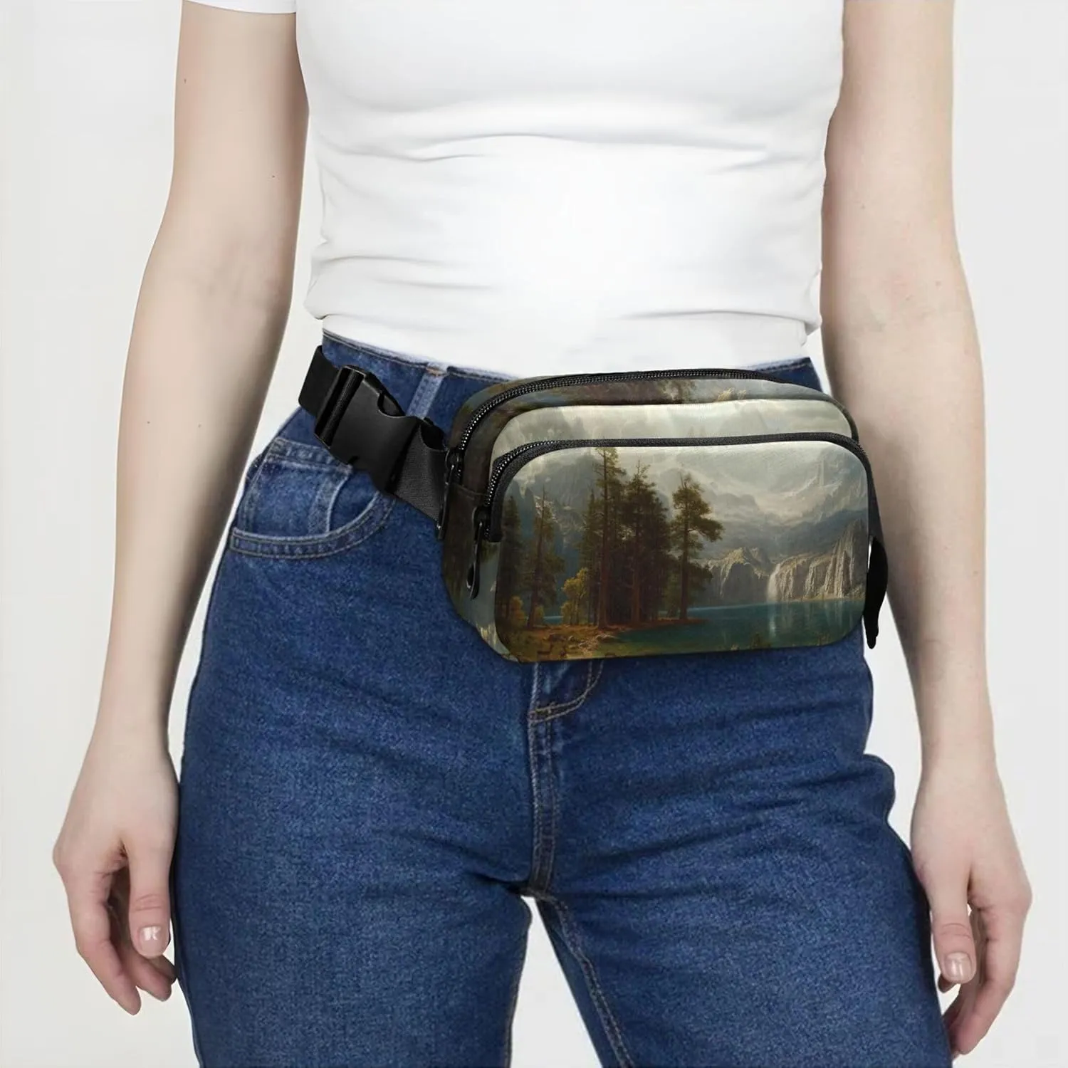 Sierra Nevada Albert Bierstadt Painting Fanny Packs for Women Waterproof Hip Pack Belt Pouch Cute Crossbody Waist Pack