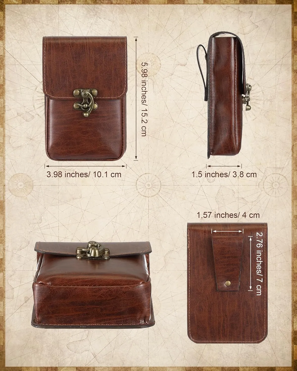 Silkfly Medieval Vintage Belt Pouch Leather Waist Bag Renaissance Accessories Steampunk Waist Fanny Pack for Casual Hiking (Brown, 5.98 x 3.98 x 1.5 Inch)