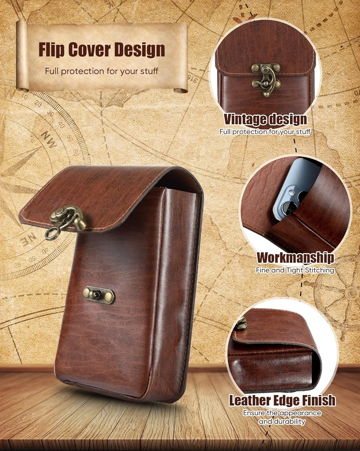 Silkfly Medieval Vintage Belt Pouch Leather Waist Bag Renaissance Accessories Steampunk Waist Fanny Pack for Casual Hiking (Brown, 5.98 x 3.98 x 1.5 Inch)