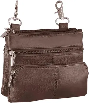 Silver Fever® Leather Bike Rider Accordion Bag Cross Body Belt Phone Pack Pouch (Brown w Pck)