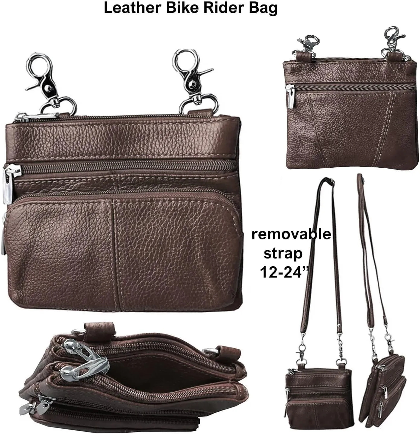 Silver Fever® Leather Bike Rider Accordion Bag Cross Body Belt Phone Pack Pouch (Brown w Pck)