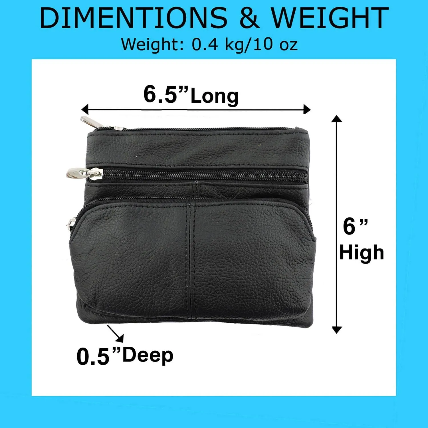 SILVERFEVER Leather Bike Rider Accordion Bag Cross Body Belt Phone Pack Pouch (Black w Pck)