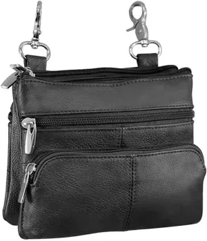 SILVERFEVER Leather Bike Rider Accordion Bag Cross Body Belt Phone Pack Pouch (Black w Pck)