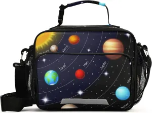 Sinestour Insulated Lunch Bag Colorful Solar System Lunch Box Container with Detachable Shoulder Strap Lunch Box Container for Kids/Adult