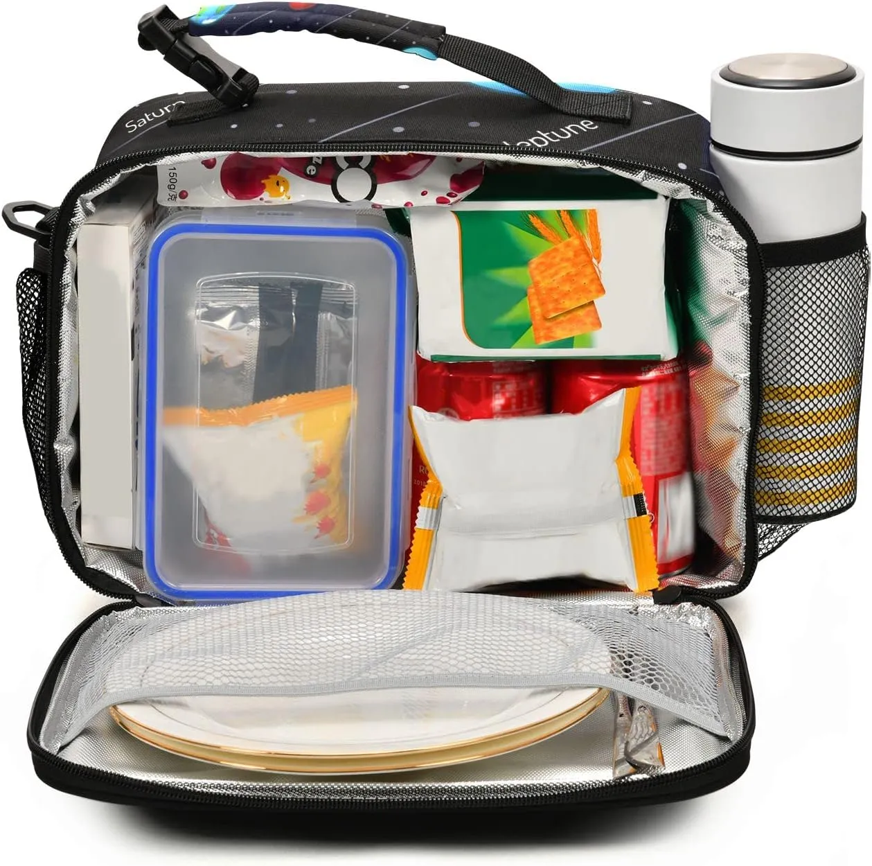 Sinestour Insulated Lunch Bag Colorful Solar System Lunch Box Container with Detachable Shoulder Strap Lunch Box Container for Kids/Adult
