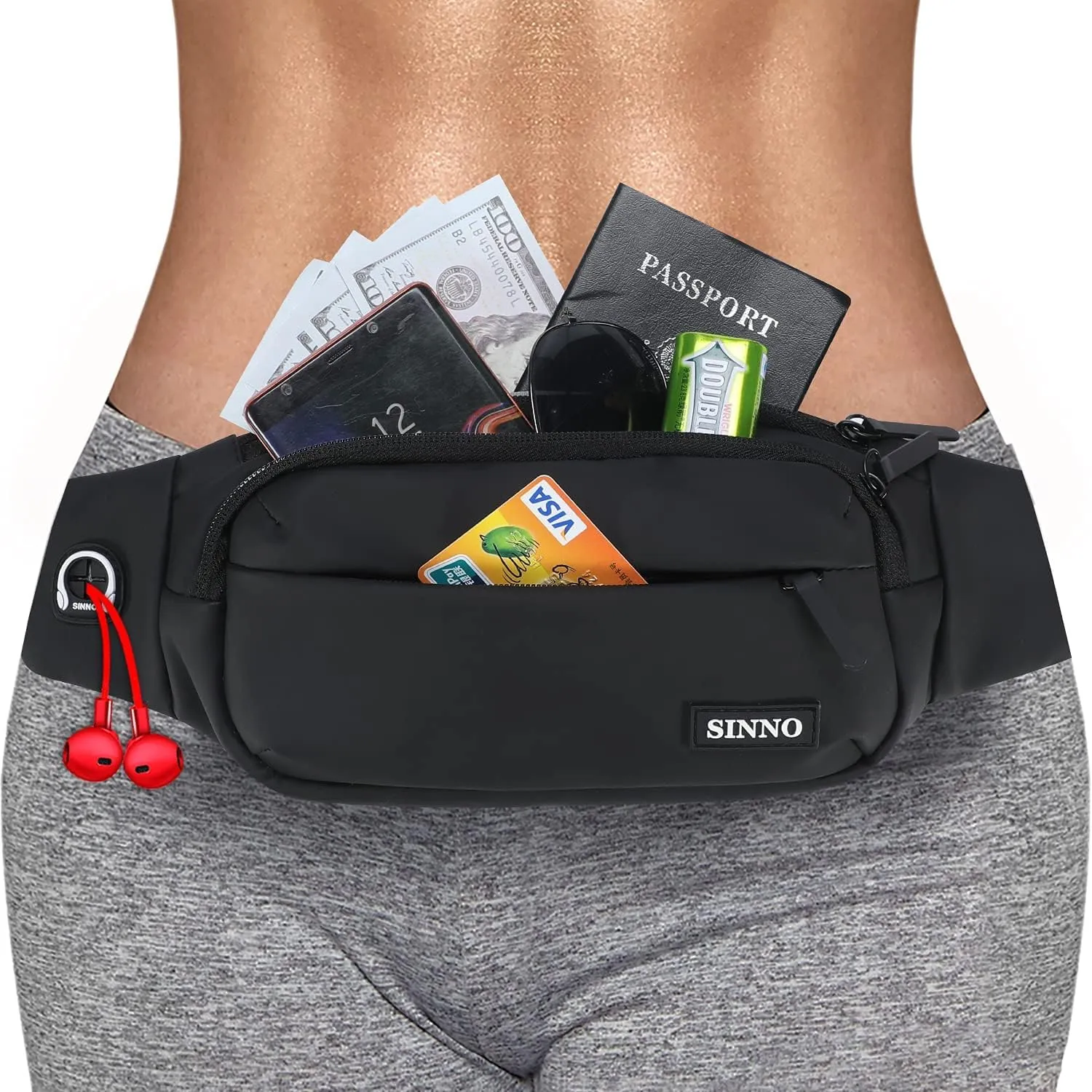 SINNO Large Crossbody Fanny Pack for Women Men Belt Bag With 4-Zipper Pockets for Travel Running Hiking Workout Dog Walking Outdoors Sport Fishing Waist Pack Bag Carrying All Phones
