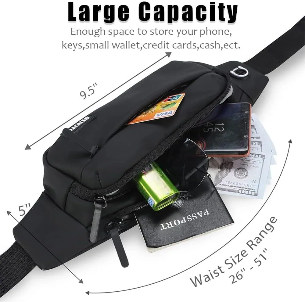SINNO Large Crossbody Fanny Pack for Women Men Belt Bag With 4-Zipper Pockets for Travel Running Hiking Workout Dog Walking Outdoors Sport Fishing Waist Pack Bag Carrying All Phones