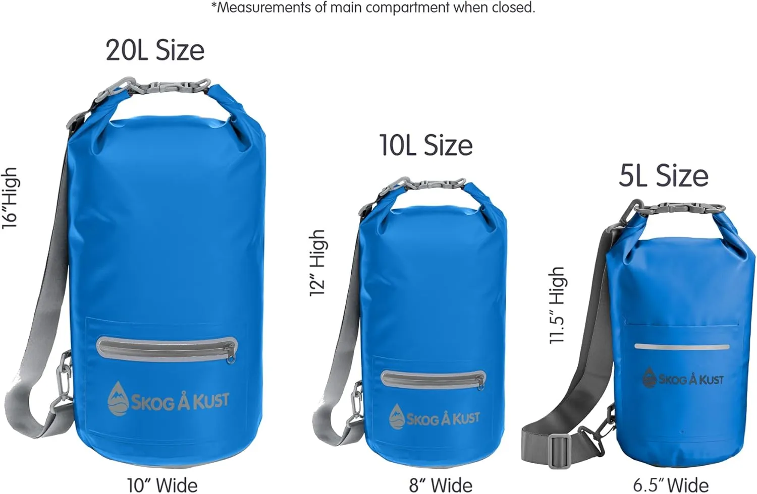 Skog Å Kust DrySak - Roll Top Waterproof Bag for Travel & Outdoors - 5, 10 & 20 Liter sizes