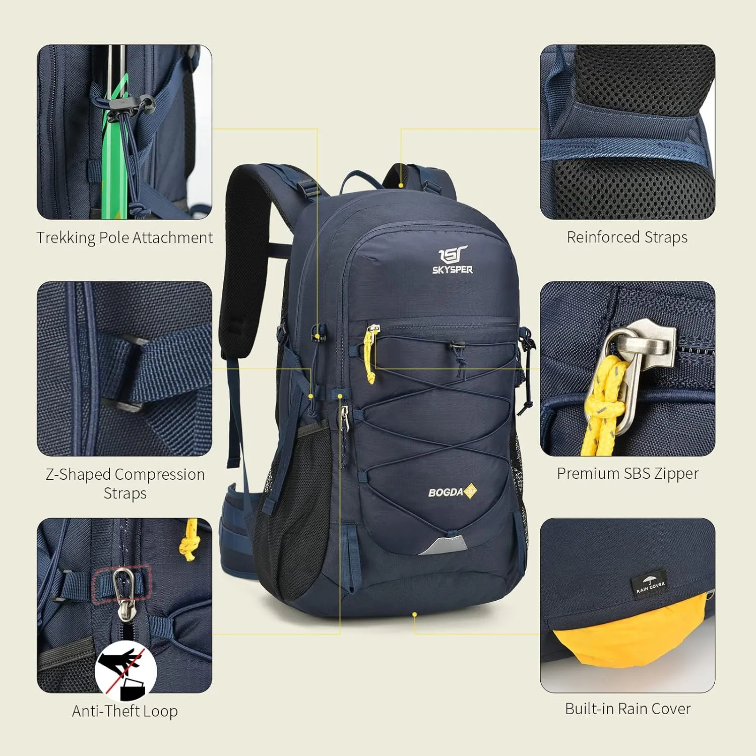 SKYSPER Hiking Backpack for Men Women, 35L Travel Backpack Waterproof Camping Backpack Outdoor Lightweight Daypack