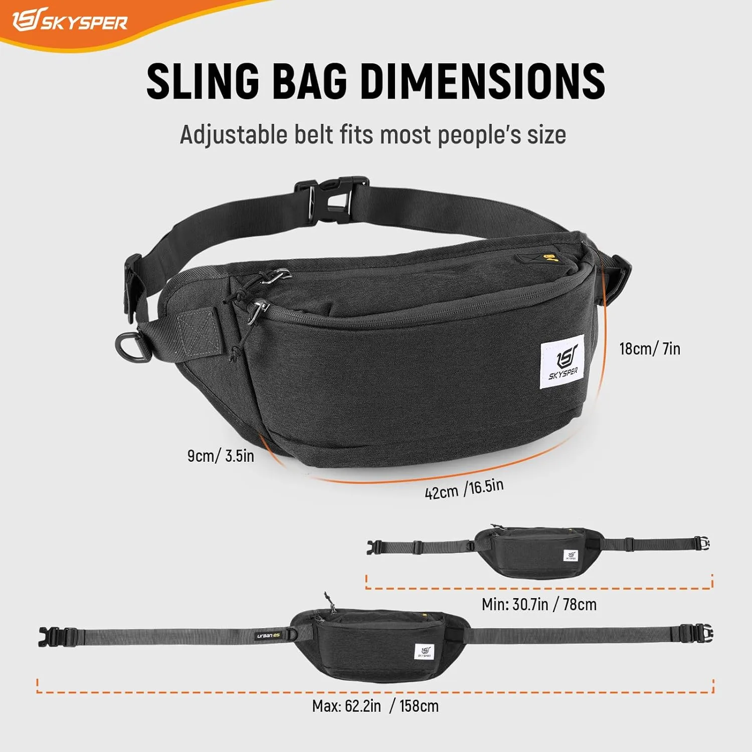 SKYSPER Sling Bag for Men, Anti Theft Crossbody Bag RFID Sling Backpack Mens Fanny Pack for Hiking Travel Gym Daily Use