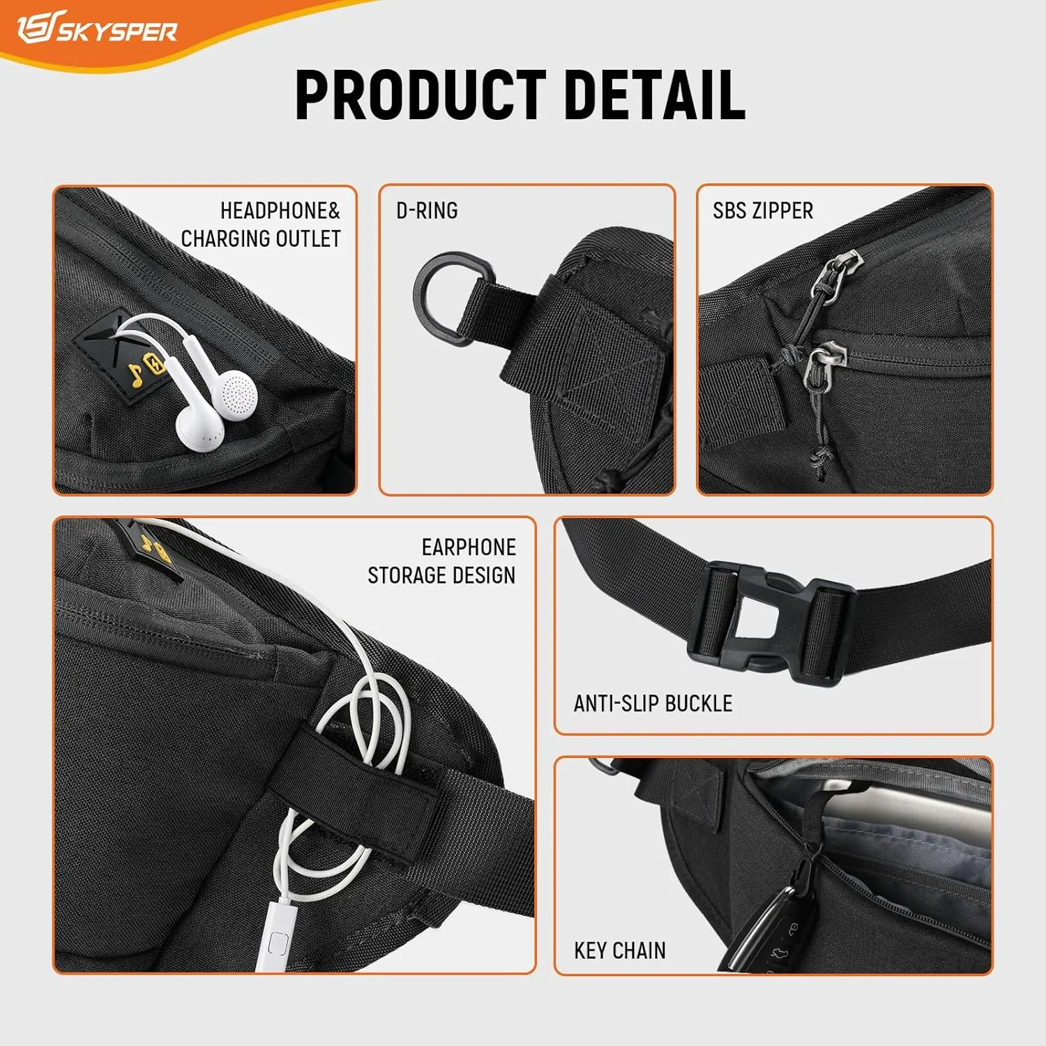 SKYSPER Sling Bag for Men, Anti Theft Crossbody Bag RFID Sling Backpack Mens Fanny Pack for Hiking Travel Gym Daily Use