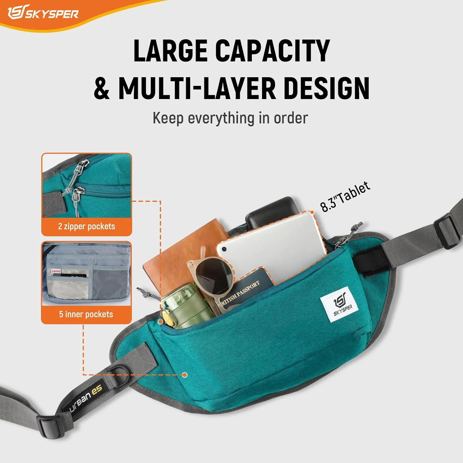 SKYSPER Sling Bag for Men, Anti Theft Crossbody Bag RFID Sling Backpack Mens Fanny Pack for Hiking Travel Gym Daily Use