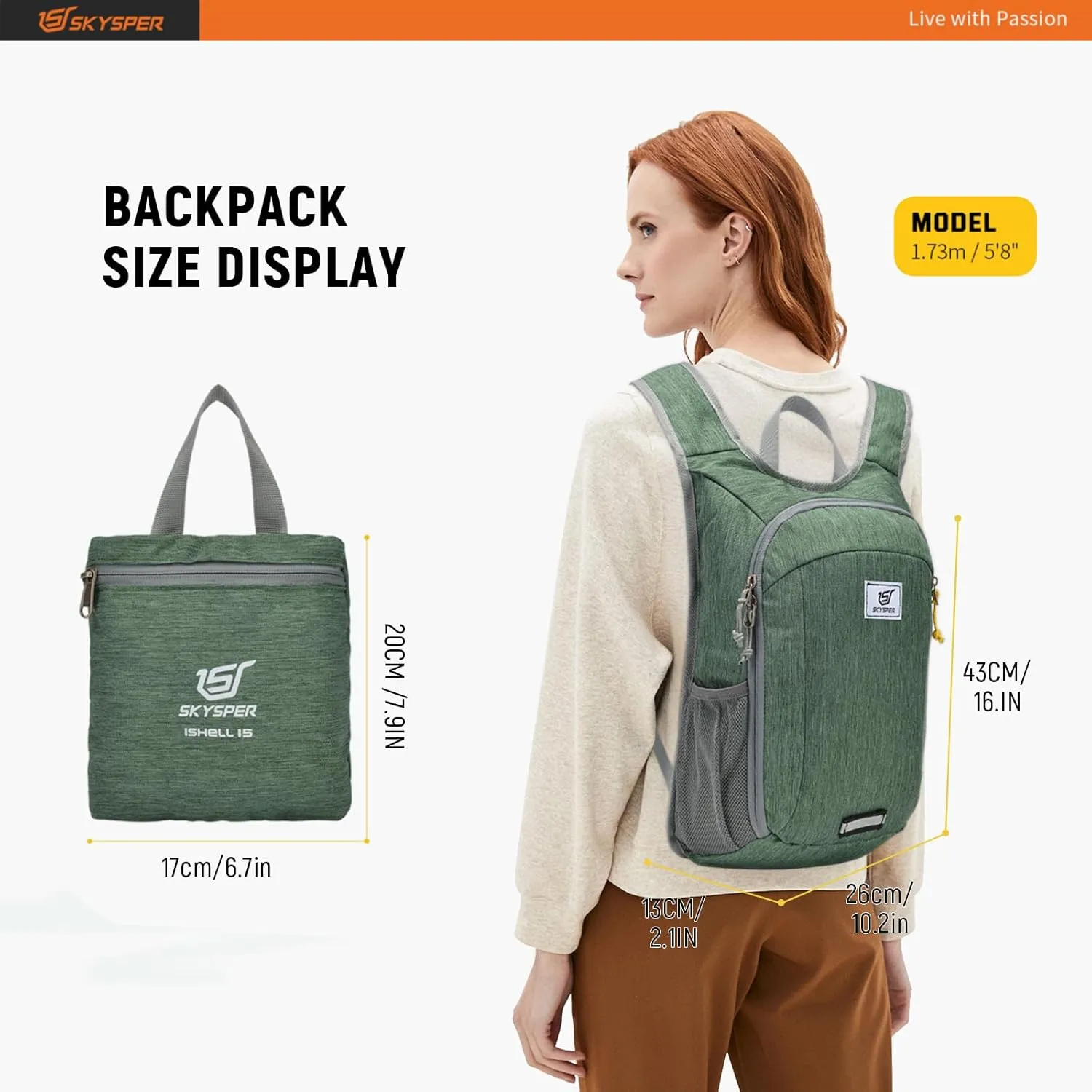 SKYSPER Small Daypack 10L Hiking Backpack Packable Lightweight Travel Day Pack for Women Men