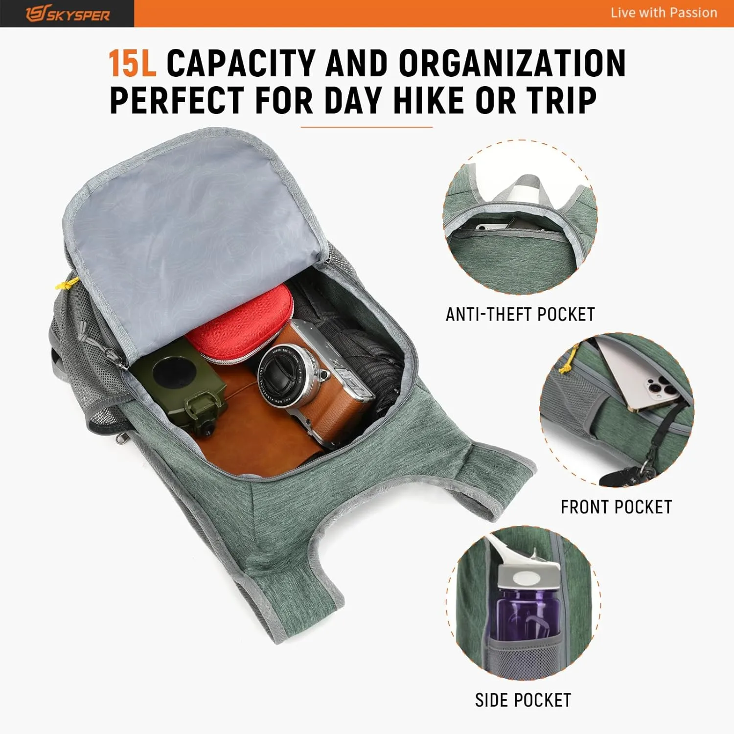 SKYSPER Small Daypack 10L Hiking Backpack Packable Lightweight Travel Day Pack for Women Men