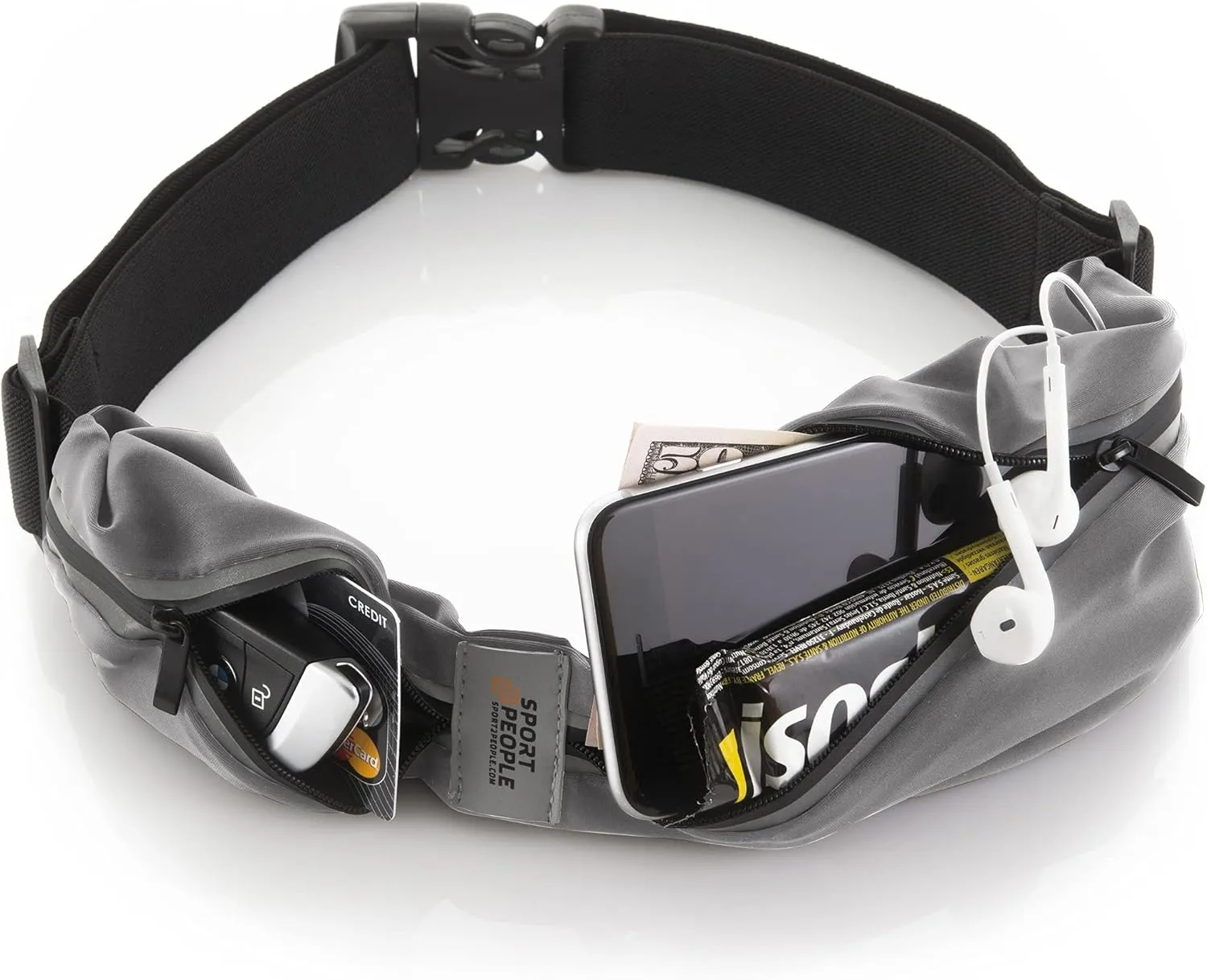 Slim Running Belt for Women and Men, Waterproof Phone Holder for Running, Reflective 2-Pocket Waist Pack for Storing Runner’s Essentials Safely, Runner’s Fanny Pack, Money Belt Fits Most Phones