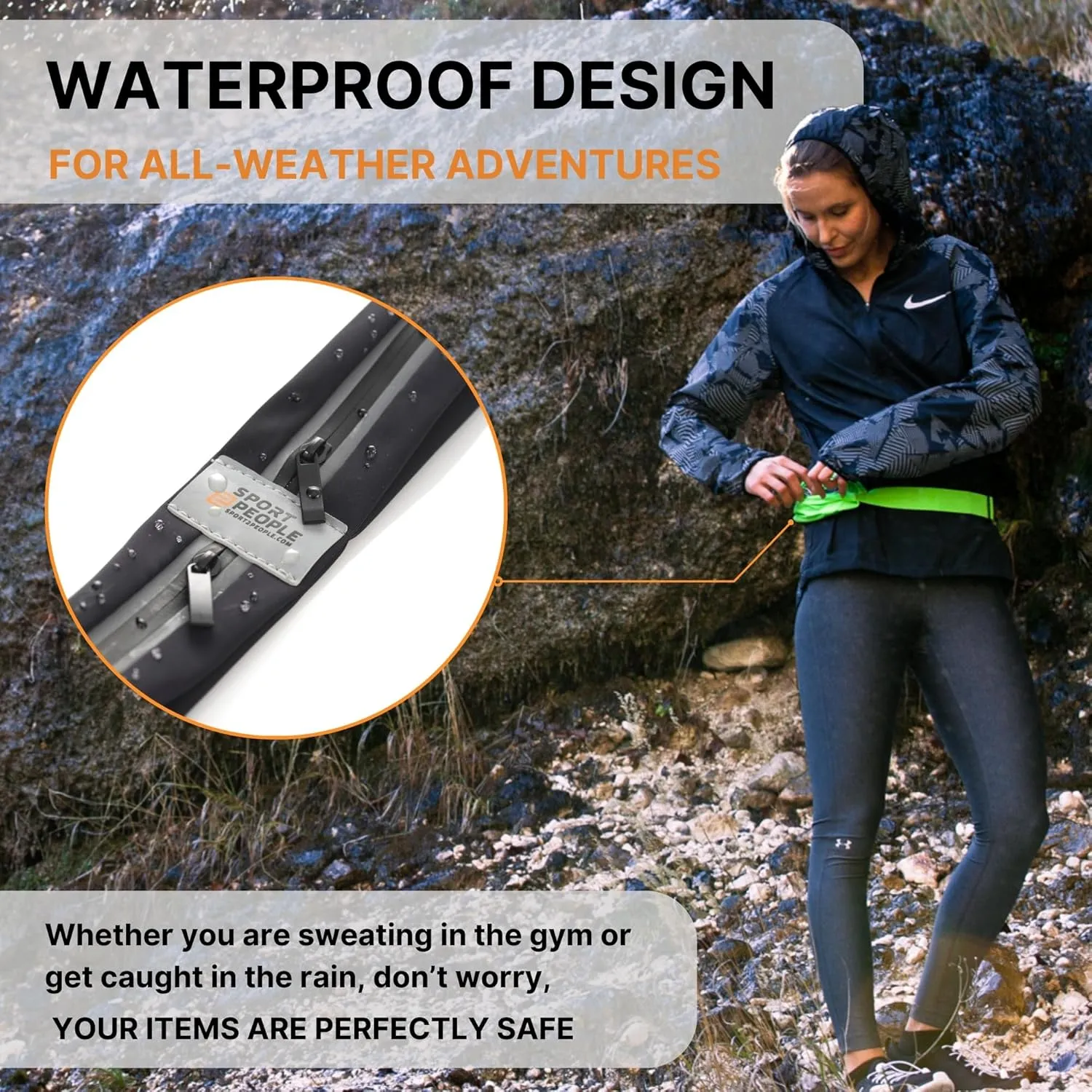 Slim Running Belt for Women and Men, Waterproof Phone Holder for Running, Reflective 2-Pocket Waist Pack for Storing Runner’s Essentials Safely, Runner’s Fanny Pack, Money Belt Fits Most Phones