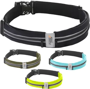 Slim Running Belt for Women and Men, Waterproof Phone Holder for Running, Reflective 2-Pocket Waist Pack for Storing Runner’s Essentials Safely, Runner’s Fanny Pack, Money Belt Fits Most Phones
