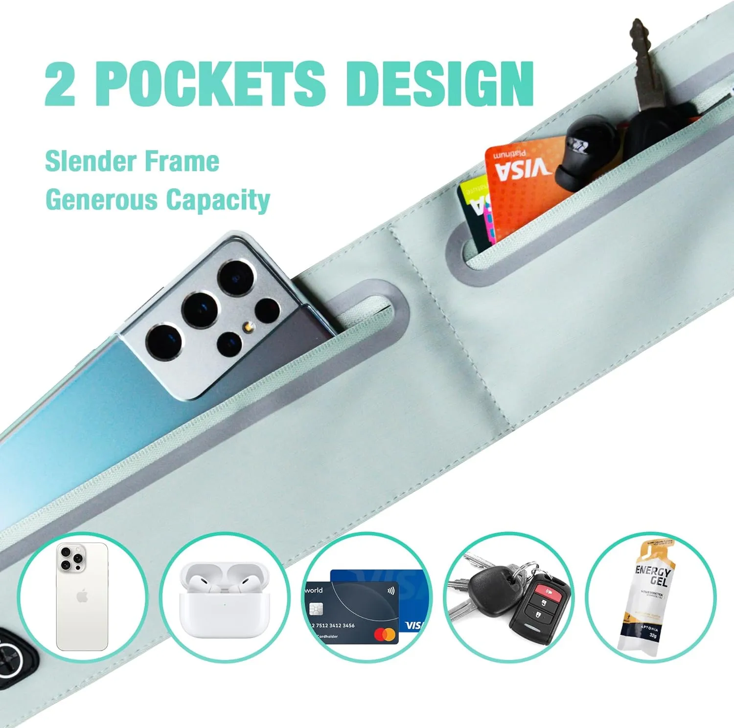 Slim Running Belt for Women for Phone,No Bounce Waterproof Reflective Adjustable Workout Fanny Pack,Phone Holder for Running Workout,Waist Pack Fits Most Cell Phones, Green