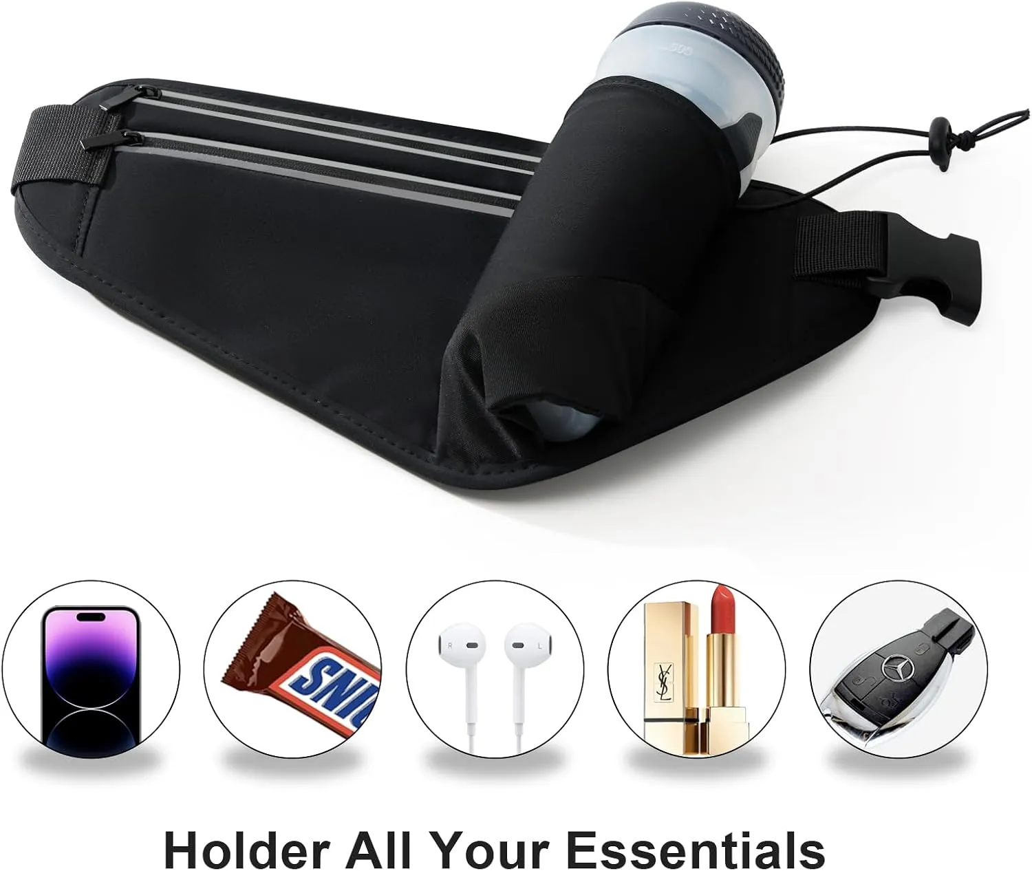 Slim Running Belt for Women Men,Runners Fanny Pack Phone Holder,Money Belt,Running Gear Accessories,with 3 Pockets (Light Black)