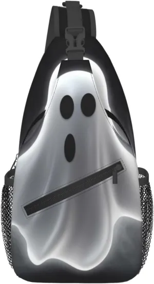 Sling Backpack Bag Crossbody Shoulder Bag Black and Halloween Ghost Chest Bag Lightweight Hiking Daypack,Unisex