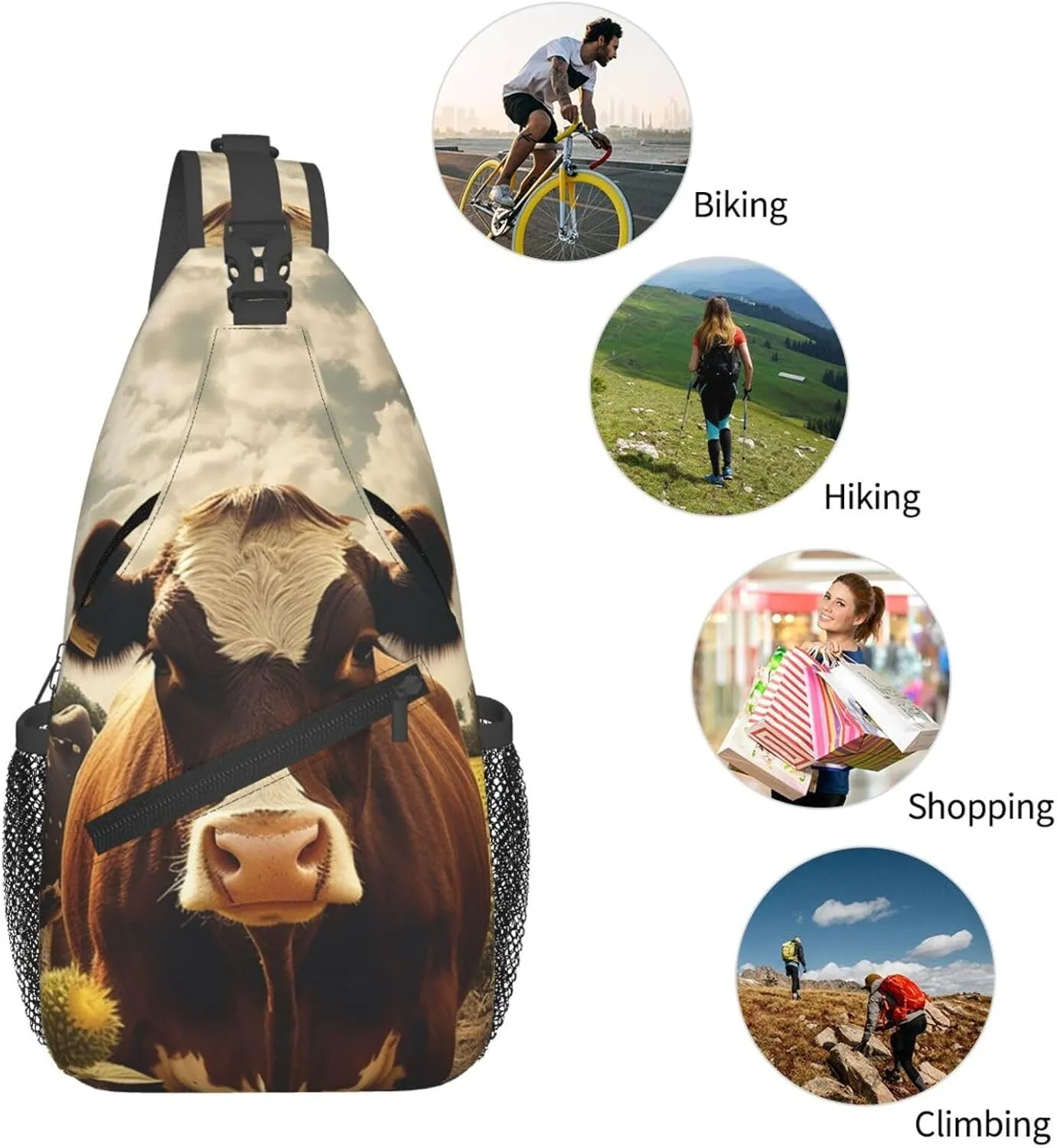 Sling Backpack Bag For Men 3d Animal Brown Cow Cross Chest Bag Crossbody Shoulder Bag Travel Hiking Daypack