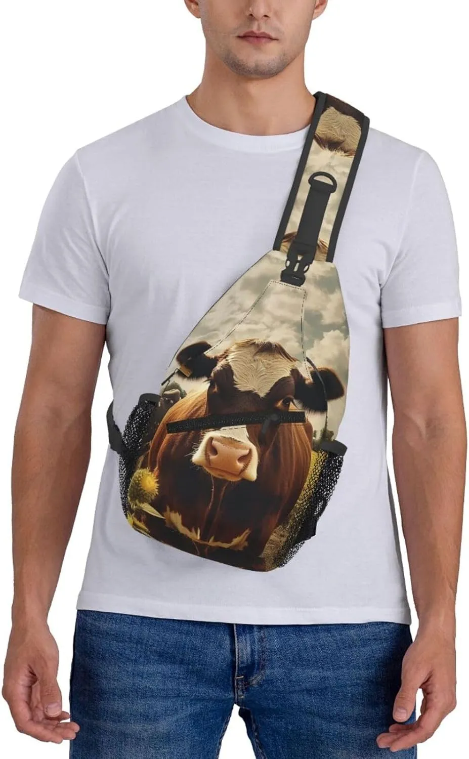 Sling Backpack Bag For Men 3d Animal Brown Cow Cross Chest Bag Crossbody Shoulder Bag Travel Hiking Daypack