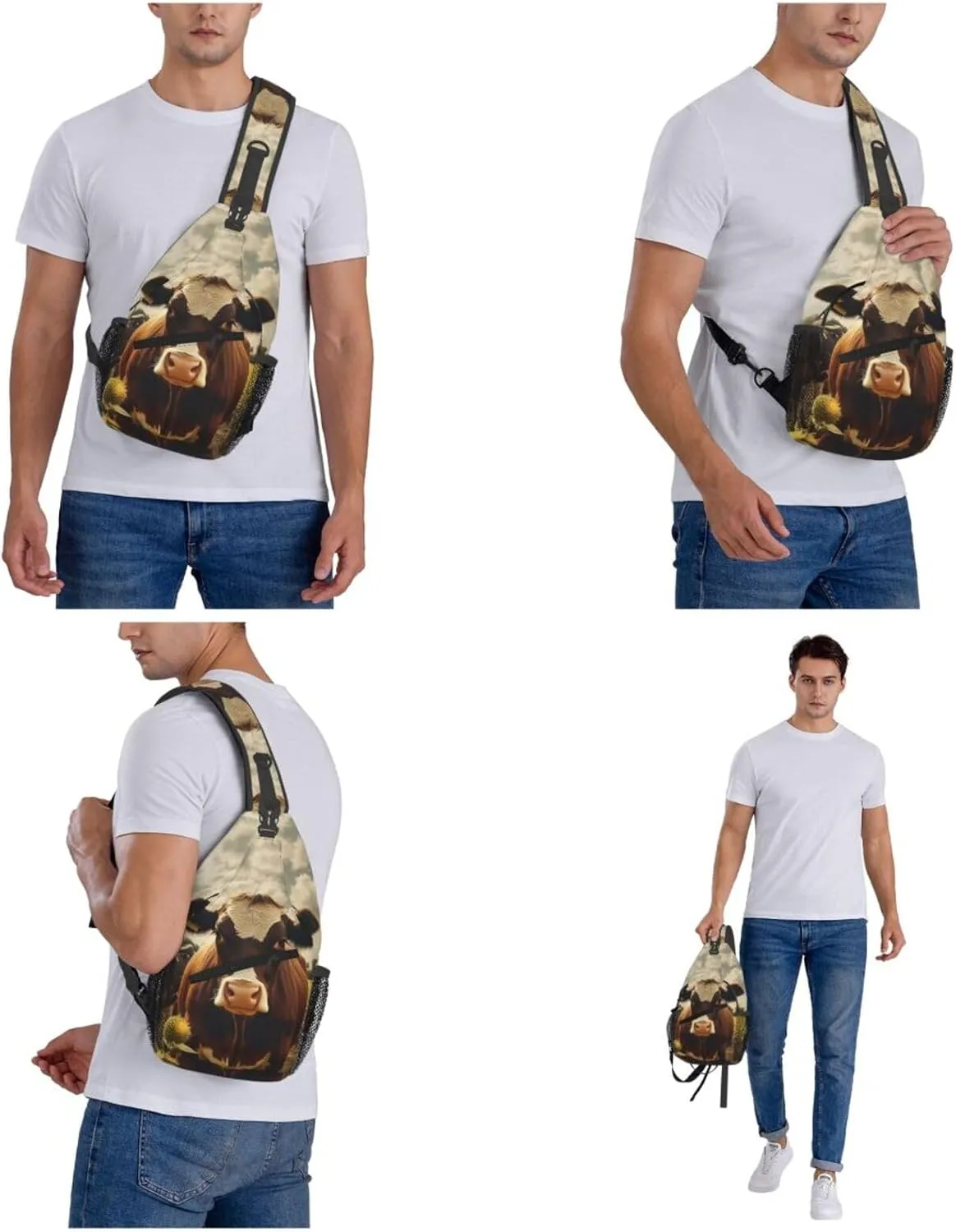 Sling Backpack Bag For Men 3d Animal Brown Cow Cross Chest Bag Crossbody Shoulder Bag Travel Hiking Daypack